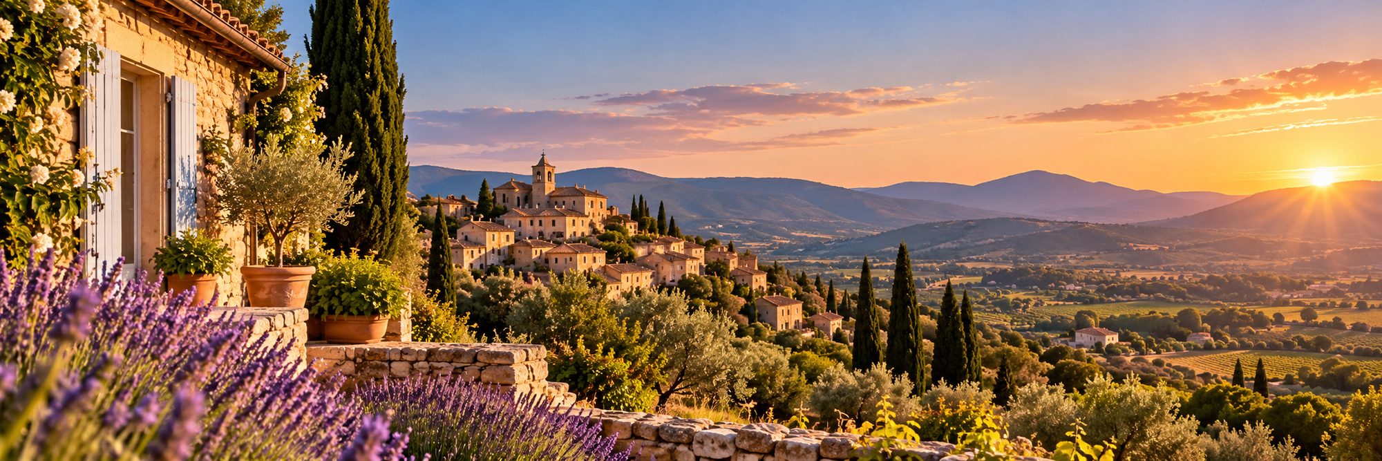 Village de Provence au coucher du soleil